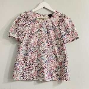 J crew floral liberty fabric blouse top puff sleeves resortwear